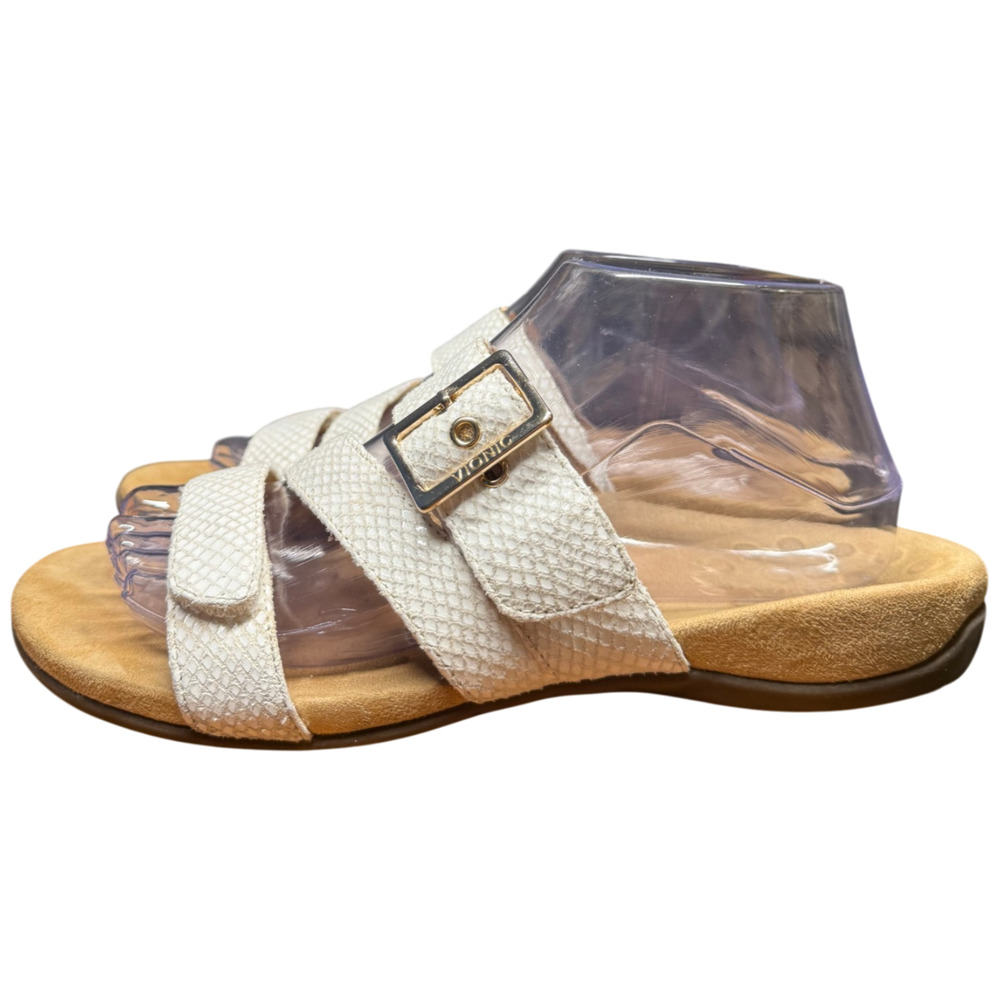 VIONIC Skylar Women 9 White Sandal Snake Print Adjustable Slide Orthotic Comfort - Picture 2 of 12